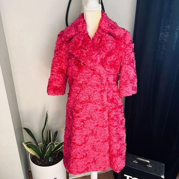 MOSCHINO COUTURE Long Faux Teddy Fur Jacket, Italian, FUCHSIA, Size 4, NWT - Picture 4 of 13